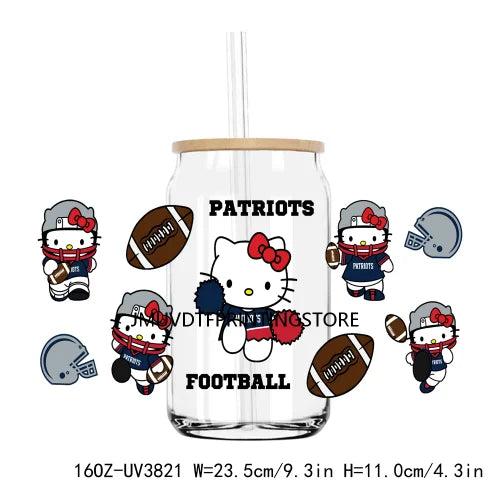 Sport Football Cartoon Cat UV DTF Sticker For 16OZ Libbey Glass Cup Can Wrap Transfer Sticker Custom Labels DIY Logo