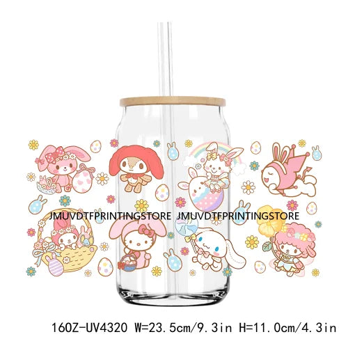 Easter Cartoon Bunny Eggs Coffee 16OZ UV DTF Cup Wrap Transfers Stickers Custom Labels DIY Waterproof Logo For Libbey Glass Can