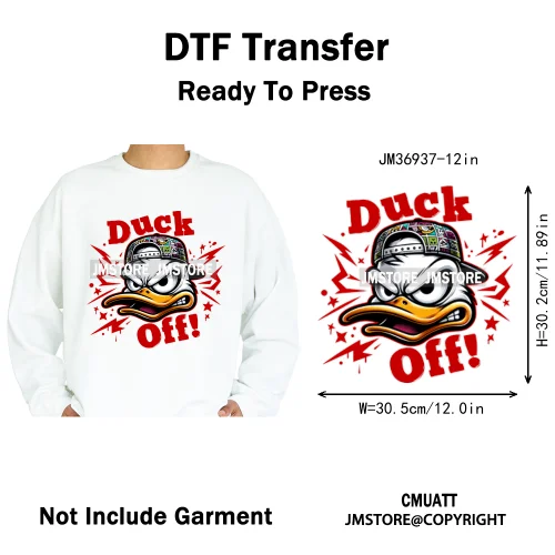 12in Cartoon Streetwear Duck Off Hip Hop Gangster Animal Vibes Iron on DTF Transfers Stickers Ready to Press for T-shirts Bags