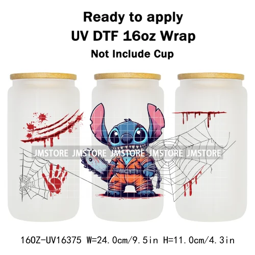 Horror Halloween Cartoon Killers 16OZ UV DTF Cup Wraps Ready To Apply Waterproof Transfer Stickers For Libbey Glass Can Tumbler