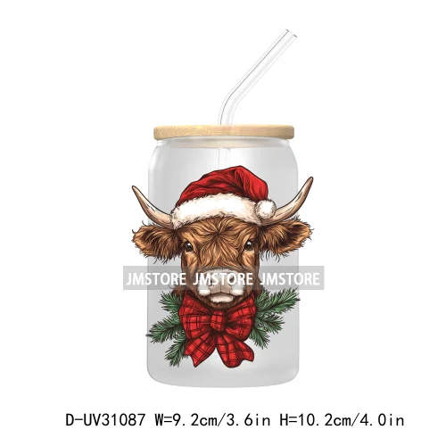 Howdy Highland Cow Christmas Cowboy Western Country Christmas UV DTF Transfer Stickers Decals For Libbey Cold Cups Mugs Tumbler