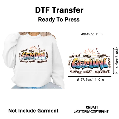 Zodiac Signs Graffiti Astrology Horoscopes Constellation  Iron on Washable DTF Transfer Sticker Ready to Press for T-shirts Bags