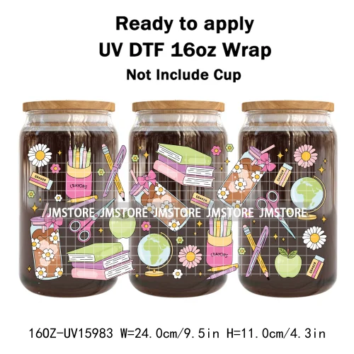 Coffee Coquette Bookish School Girly UV DTF Wraps Transfer Sticker Waterproof High Quality For 16OZ Libbey Glass Can Tumbler Mug