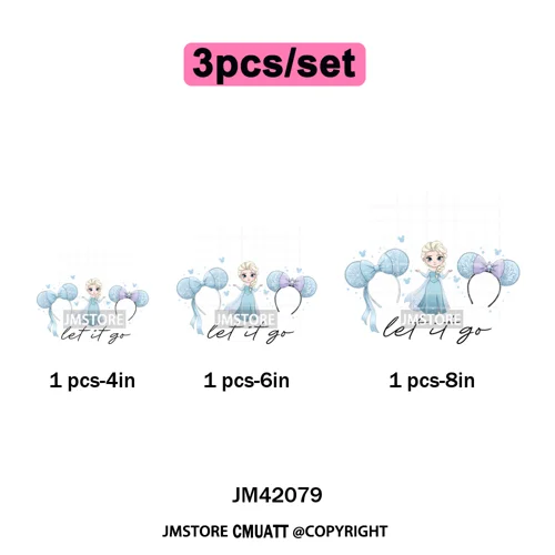 Cute Girls Coquette Magic Kingdom Mouse Ears Cartoon Quotes Iron on DTF Washable Transfers Stickers Ready to Press for T-shirts