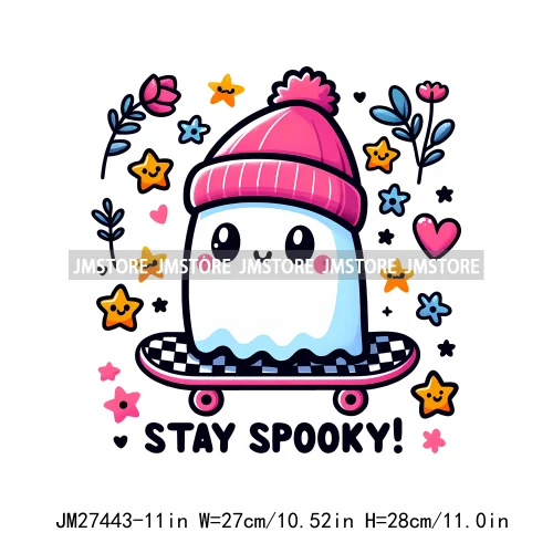 Colorful Coffee Spooky Babe Vibes Stay Spooky Season Ghost Skull Halloween DTF Decals Iron On Transfers Stickers For T-shirts