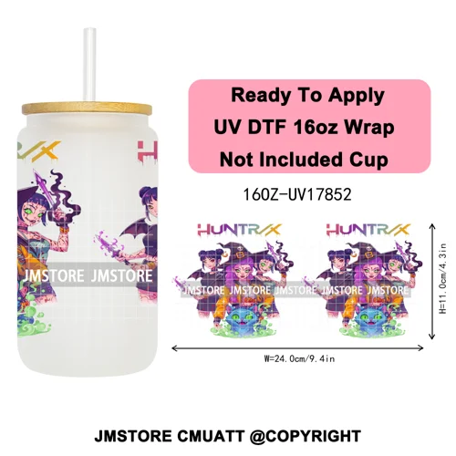 Kpop Movie Demon Hunters Boo Halloween Pumpkin Party 16OZ UV DTF Cup Wraps Ready To Apply Transfer Stickers For Libbey Glass Can