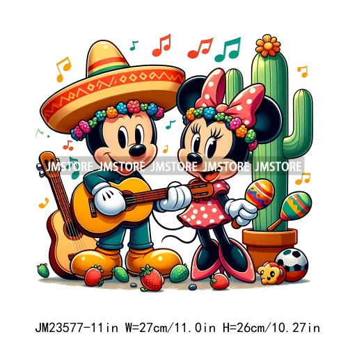 Cartoon Girls Animal Friends Cinco De Mayo Fiesta Cartoon Couple Iron On DTF Transfer Stickers For Clothing