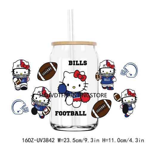 Sport Football Cartoon Cat UV DTF Sticker For 16OZ Libbey Glass Cup Can Wrap Transfer Sticker Custom Labels DIY Logo