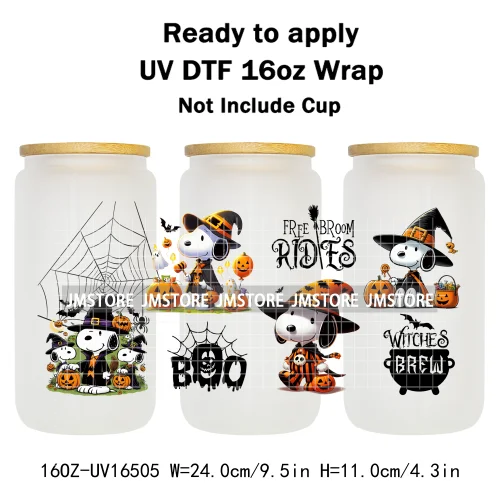 Halloween Witch Cartoon Skulls Boo Ghouls UV DTF Stickers Ready To Transfer Cup Wrap Custom Labels For Libbey Can Glass Tumbler