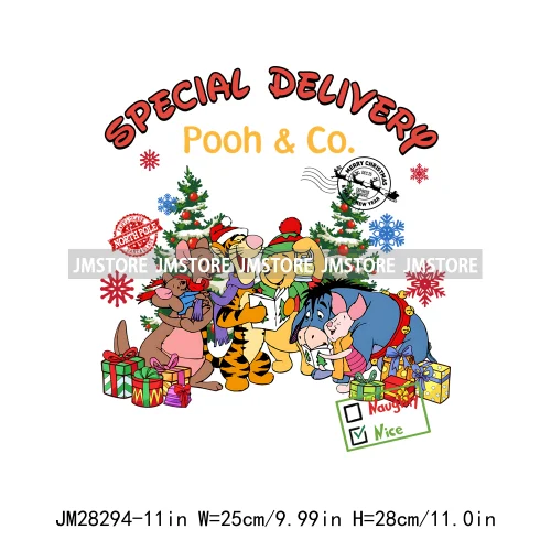 Special Delivery Characters Cartoon Santa Claus Christmas Gift Iron On DTF Transfers Stickers Ready To Press For Clothes
