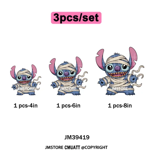 Spooky Vibes Horror Trick Or Treat Cartoon Animal Pumpkin Bats Iron on DTF Washable Transfers Sticker Ready to Press for Hoodies