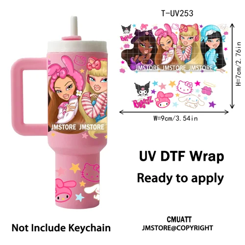 Princess Mirror Coquette Bow Family Vacation UV DTF Wraps Ready To Use Transfer Stickers Waterproof For Mini Tumbler Keychain