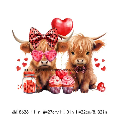 Western Highland Cow Valentine Decals Dead Inside But It's Valentine's Funny Skeleton XOXO Love DTF Transfer Stickers For Shirts