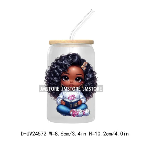 Black Chibi Girl UV DTF Transfers Stickers Decals For Libbey Cold Cups Mugs Tumbler Waterproof DIY Craft Beautiful Afro Woman