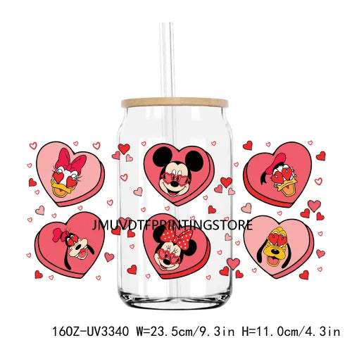 Mouse And Friends Valentine Couple 16OZ UV DTF Cup Wrap Transfers Stickers Custom Label DIY Waterproof Logo For Libbey Glass Can