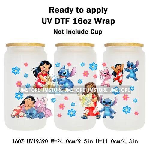 Tropical Cartoon Summer Vibes Splash UV DTF Wraps Transfer Sticker Waterproof High Quality For 16OZ Libbey Glass Can Tumblers