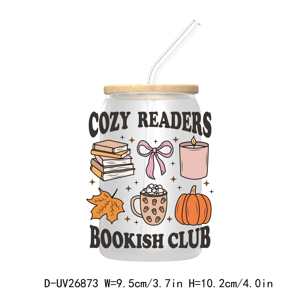 Fall Pumpkin Spice Cozy Readers Bookish Club UV DTF Transfer Stickers Decals For Libbey Cold Cups Mugs Tumbler Waterproof Craft