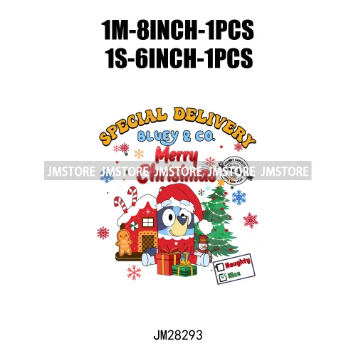 Cute Cartoon Blue Dog Family Character Merry Christmas Vibes Decals Iron On DTF Transfers Stickers Ready To Press For Sweatshirt