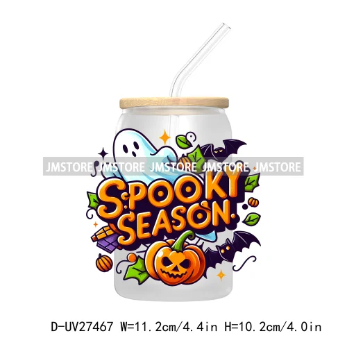 Trick or Teach Ghouls Halloween UV DTF Transfer Stickers Decals For Libbey Cold Cups Mugs Tumbler Waterproof Label Spooky Season