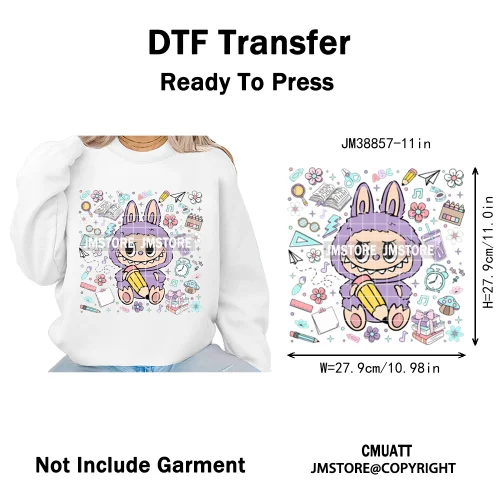 Floral Cute Checkered Cartoon Monster Character Iron on DTF Washable Transfers Stickers Designs Ready to Press for Textile Bags