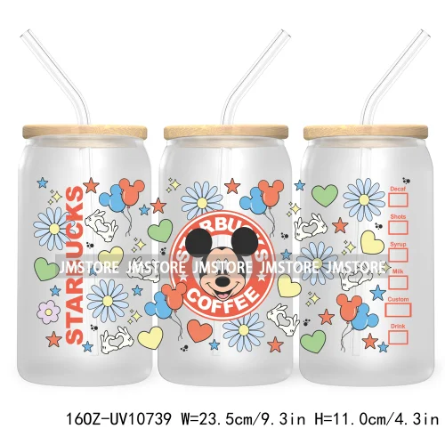 Cartoon Princess Floral Flowers 16OZ UV DTF Cup Wrap Transfer Stickers Custom Labels Waterproof For Libbey Glass Can Best Friend