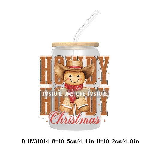 Howdy Christmas Boots Cowboy Cowgirl Western Country Xmas UV DTF Transfer Stickers Decals For Libbey Cold Cups Mugs Tumbler Bow