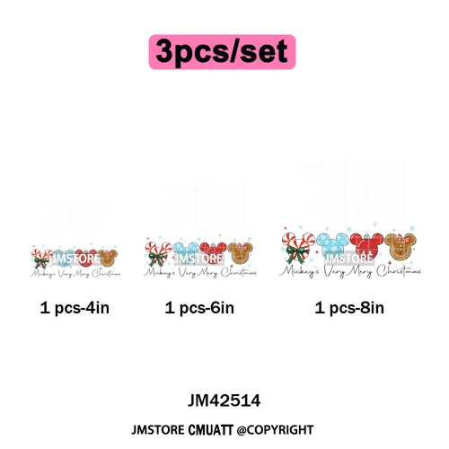 Cute Cartoon Character Coffee Cup Coquette Candy Merry Christmas Iron on DTF Heat Transfers Stickers Ready to Press for Hoodies