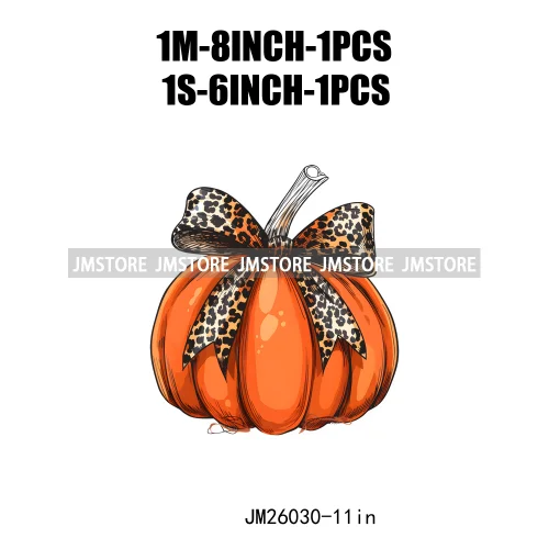 Cute Pumpkin Leopard Star Polka Dots Coquette Bow Autumn Fall Halloween DTF Iron On Transfer Stickers Ready To Press For Clothes