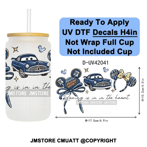 Cartoon Mouse Head Princess Family Vacation UV DTF Decals Ready To Apply Waterproof Transfer Stickers For 16OZ Libbey Glass Can