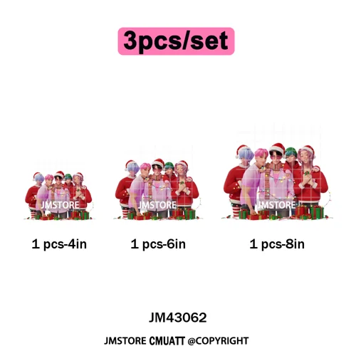 Kpop Christmas Santa Boys Girls Band Cartoon Demon Characters Iron on Washable DTF Transfers Stickers Ready to Press for Clothes