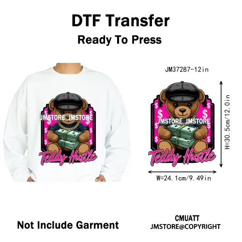 12in Graffiti Streetwear Beasts Cartoon Animals Hip Hop Quotes Iron on DTF Heat Transfers Stickers Ready to Press for Hoodies