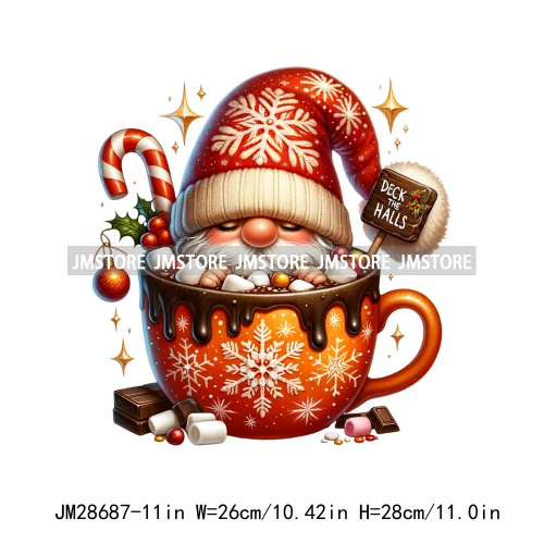 Winter Hot Cocoa Boy Cozy Gnomes Coffee Mug Tis The Season Happy Christmas Iron On DTF Heat Press Transfers Stickers For Clothes