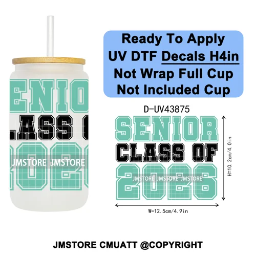College Grad Class Of 2026 UV DTF Cup Decals Ready To Apply Transfer Stickers Durable Custom Labels For Libbey Glass Can Mugs