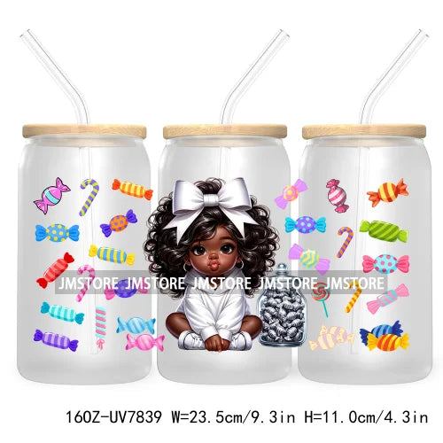 Cute Black Afro Girls 16OZ UV DTF Cup Wrap Transfer Stickers For Libbey Glass Can Cups Tumbler Waterproof Labels Christian Cross