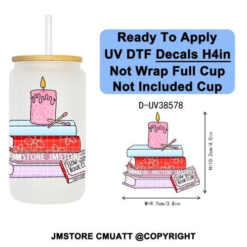 Bookish Positive Quotes Self Care UV DTF Transfer Stickers Decals Ready To Apply Waterproof For 16OZ Libbey Glass Can Tumbler