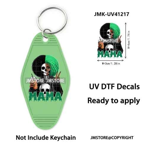 Horror Character Mama Coffee Lover UV DTF Motel Keychain Decal Ready To Ship Durable Transfer Stickers Prints For Hotel Keychain
