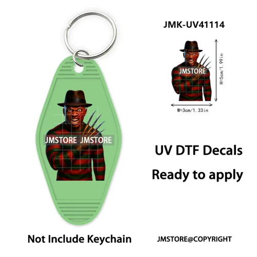 Black Dad Halloween Horror Villain UV DTF Motel Keychain Decal Ready To Ship Durable Transfer Stickers Prints For Hotel Keychain