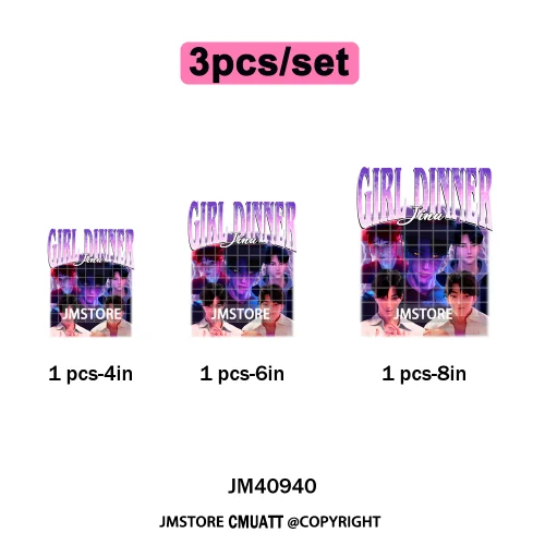 Cartoon Girl Dinner Kpop Merch Idol Band Group Music Movie Iron on DTF Washable Transfers Stickers Ready to Press for Textile