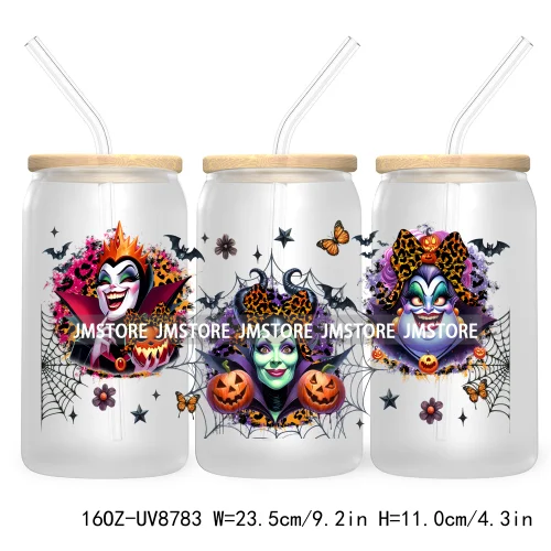 Halloween Leopard Cartoon Princess 16OZ UV DTF Cup Wrap Transfer Sticker Custom Labels Waterproof Logo For Libbey Glass Can Fall