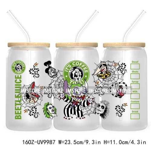 Friends Horror Characters 16OZ UV Cup Wrap DTF Transfer Stickers For Libbey Glass Can Cups Tumbler Happy Horror Movie Killers