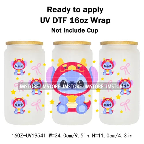 Watercolor Cartoon Character In Costumes UV DTF Wraps Ready To Apply Transfer Stickers Waterproof For 16OZ Libbey Glass Can Mugs