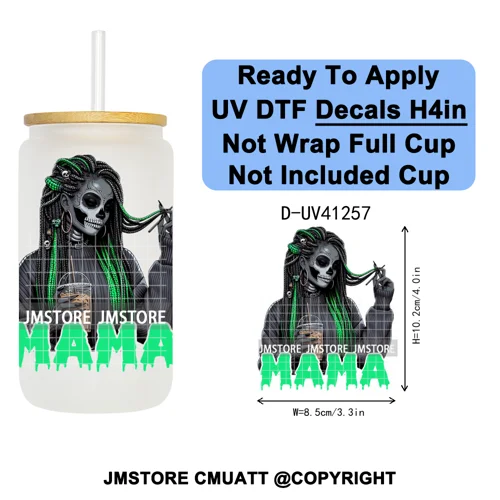Black Girl Horror Characters Halloween Coffee UV DTF Transfer Sticker Decals Ready To Apply Waterproof For 16OZ Libbey Glass Can