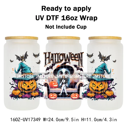 Spooky Halloween Cartoon Character Ghost Bats Pumpkin UV DTF Stickers Ready To Apply Cup Wrap Custom Prints For Libbey Can Glass