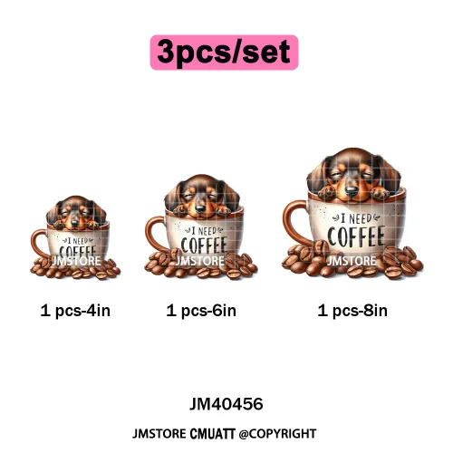 Funny Cartoon Pet Puppy Small Sleeping Cozy Coffee Dogs Lover Iron on DTF Washable Transfers Sticker Ready to Press for Clothing