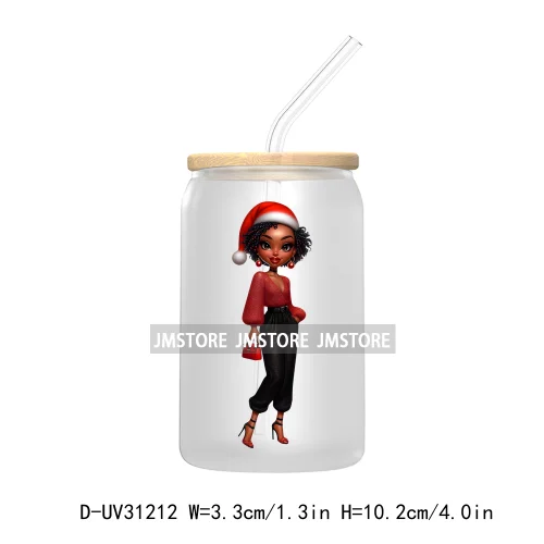 Afro Black Woman Christmas UV Sticker Decals For Libbey Cold Cups Mugs Tumbler Transfer Stickers Waterproof Labels Fashion Girls