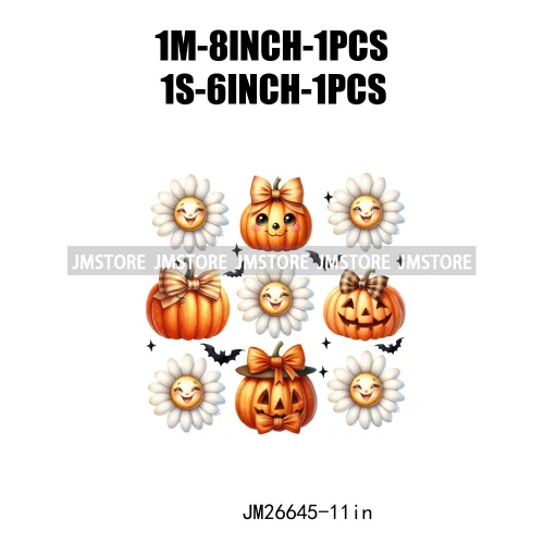 Fashion Halloween Pumpkin Coquette Bow Spooky Vibes Washable Printing DTF Iron On Heat Press Transfer Stickers For Clothing Bags