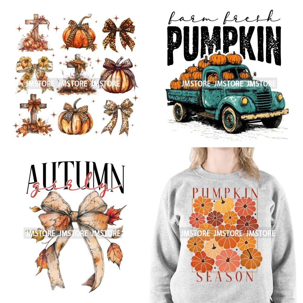 Pumpkin Season Autumn Coquette Bow Girly Cozy Fall Vibes Decals DTF Iron On Transfers Stickers Ready To Press For Hoodies Bags