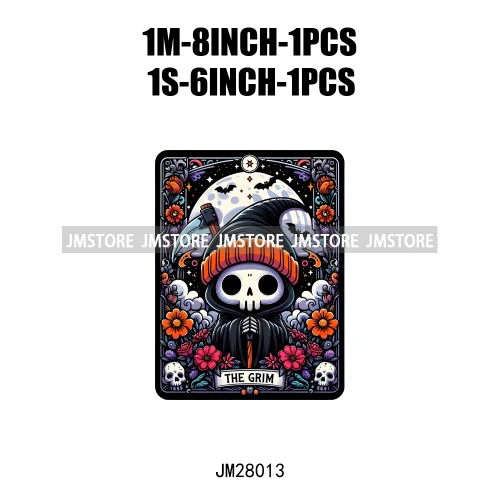 Custom Spooky Season Ghost Cycopath Skull Halloween Tarot Card DTF Iron On Heat Press Transfer Stickers Printing For Hoodies