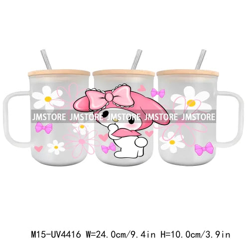 Strawberry Cartoon Hello Cat UV DTF Sticker For 15OZ Mug Libbey Glass Cup Can Wrap Transfer Sticker Custom Labels DIY Logo Cow