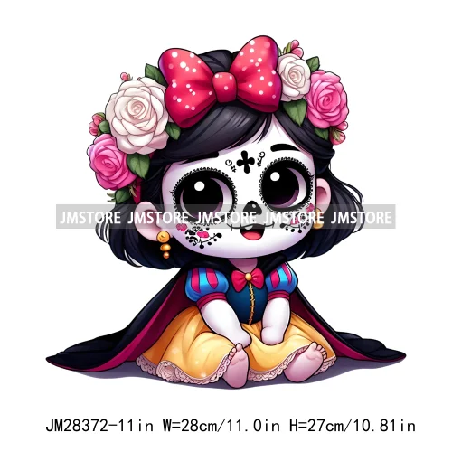 Cute Mexican Day Of The Dead Skeleton Catrina Princess Dolls Iron On DTF Heat Press Transfers Stickers Printing For Clothes